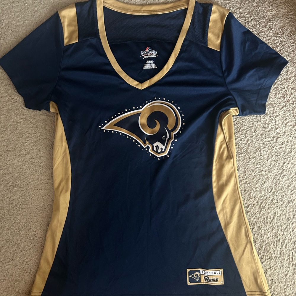 Majestic Navy and Gold Los Angeles Rams V-Neck Jersey Top